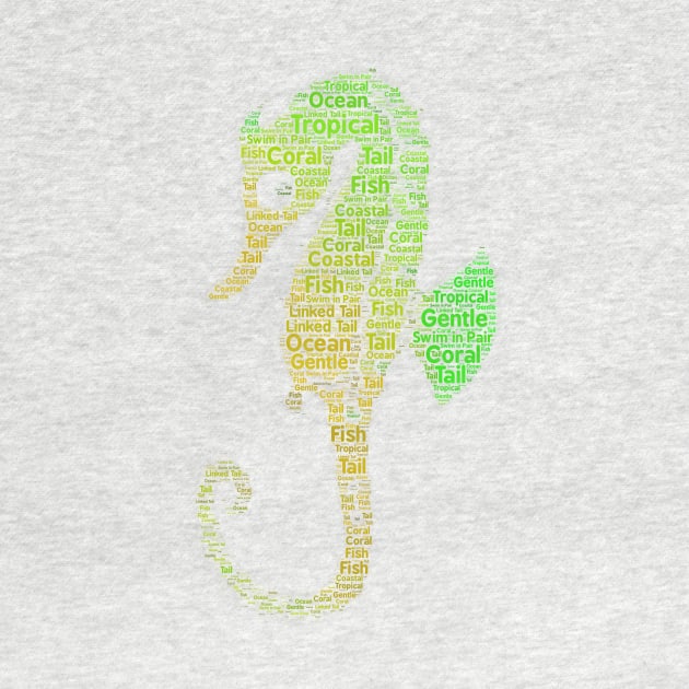 Green and Orange Seahorse Original Word Cloud Art by ckandrus